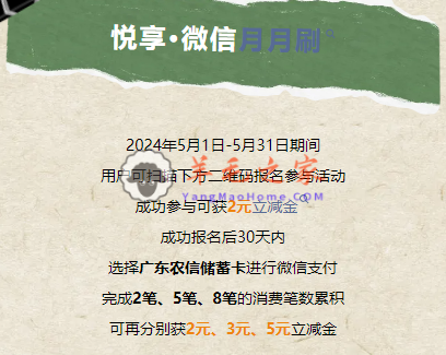 广东农信月月刷,微信支付月月刷，消费得微信立减金（24年6月活动）